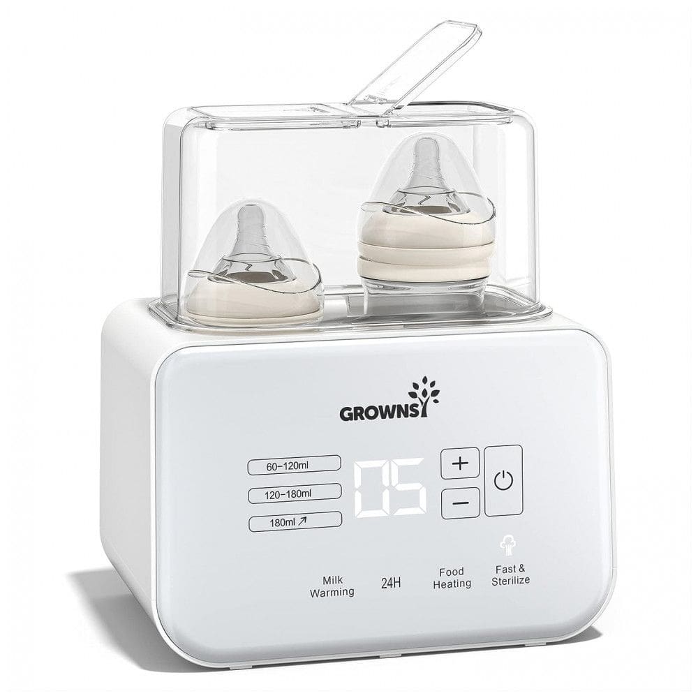 Aquecedor de Mamadeira 8 em 1 com Temporizador, Cabe em 2 Mamadeiras, Controle Preciso de Temperatura e Descongelamento, Grownsy, Branco
