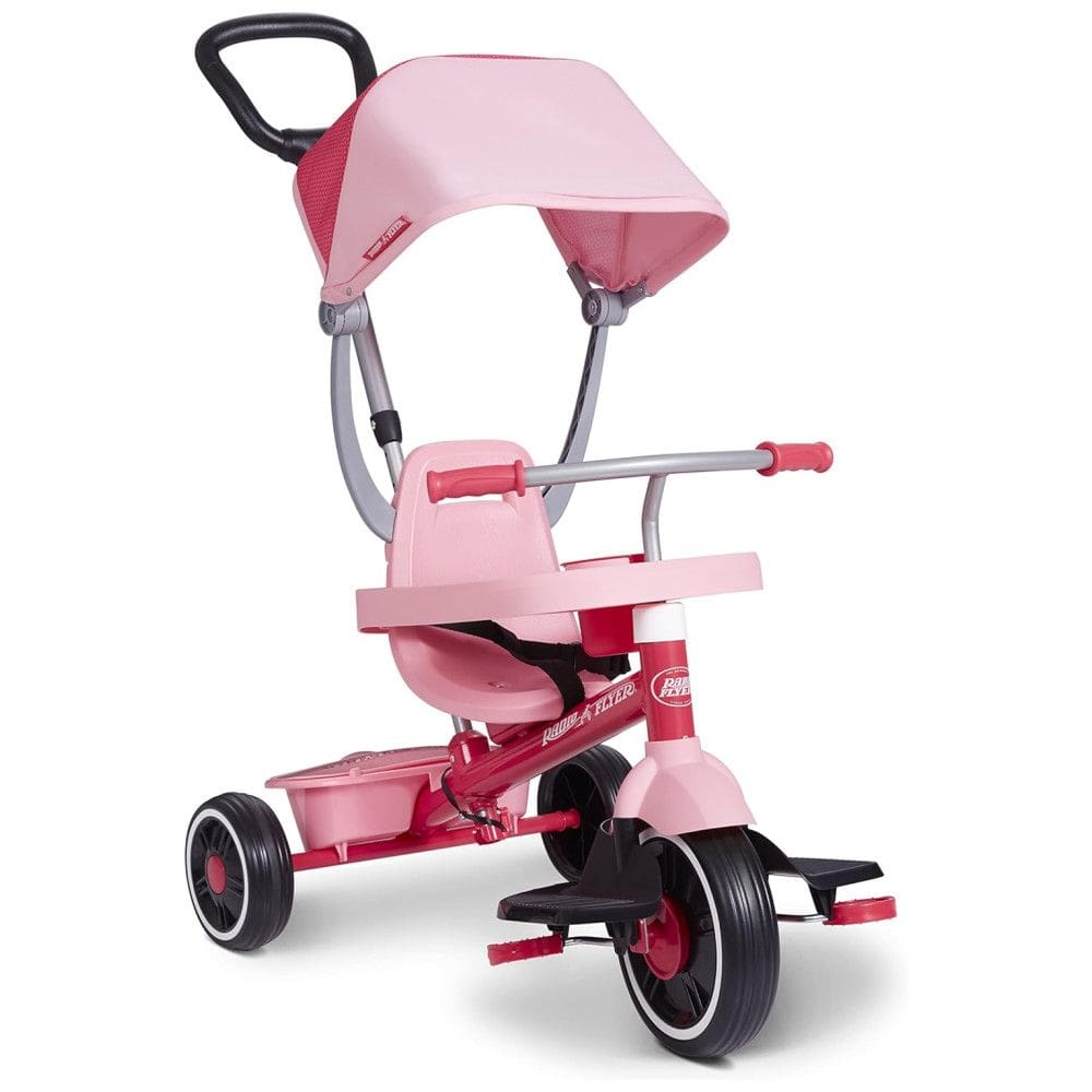 Radio Flyer Pedal Push 4 em 1 Stroll N Trike, triciclo rosa, triciclo para crianças de 1 a 5 anos, bicicleta infantil Exclusive