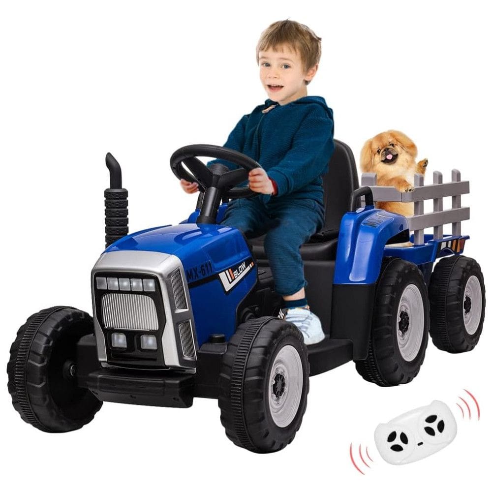 Trator Elétrico Infantil 12V com Trailer e Controle Remoto, Faróis de LED e Mudança de Marcha, Palby`s