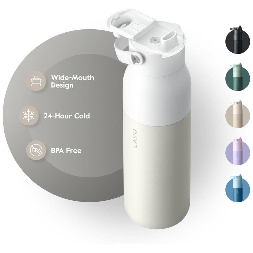 Garrafa Térmica para Água 1L em Aço Inoxidável com Alça de Silicone Embutida e sem BPA, LARQ Bottle Swig Top, Branca