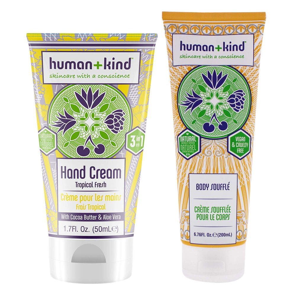 Creme para mãos, cotovelo e pés e suflê corporal Human+Kind Tropical 50 ml e 200 mL