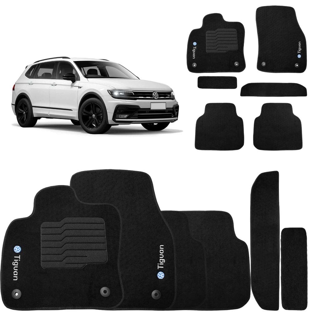 Jogo de Tapete Carpete Tiguan 2018 a 2025 Preto 7 Lugares Fi