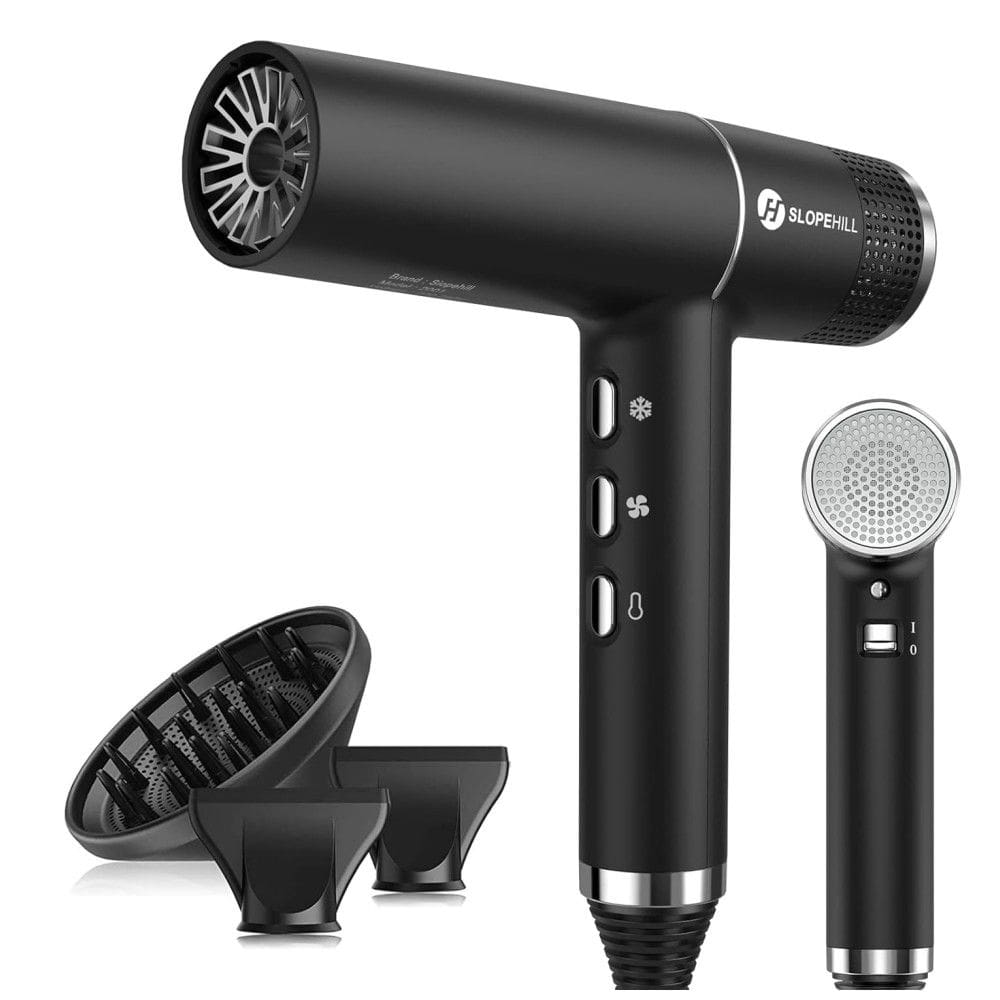 Secador de Cabelo Profissional com Difusor e 2 Bicos, 2000W, SLOPEHILL, Preto