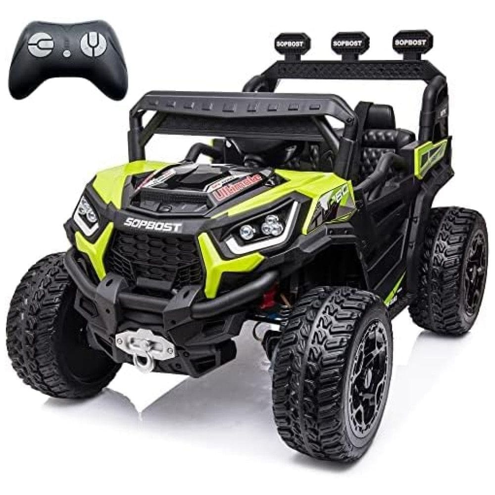 sopbost Carro, Carrinho 4X4 Off Road 2 Assentos, Recarregável com Controle Remoto 2.4G, 12V, Verde