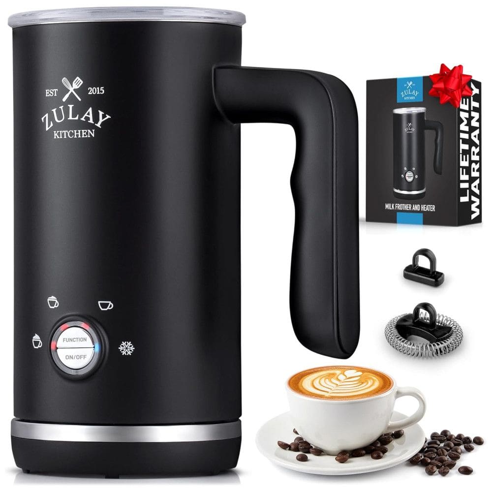 Espumador Elétrico Automático 300 mL, Aço Inoxidável, 110v, ZULAY KITCHEN Milk Frother and Heater, Preto