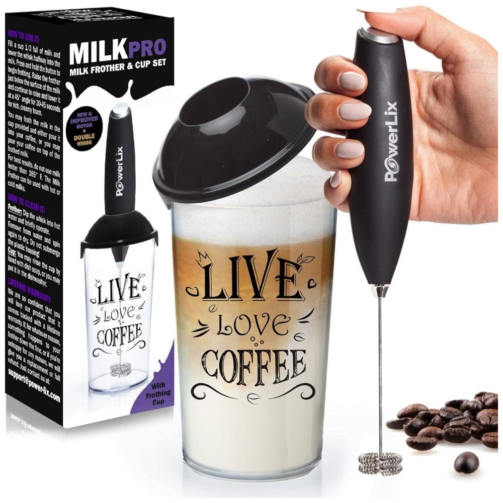 Espumador de Leite Elétrico Portátil, Capacidade 300 mL, Aço Inox, 110v, POWERLIX, Preto