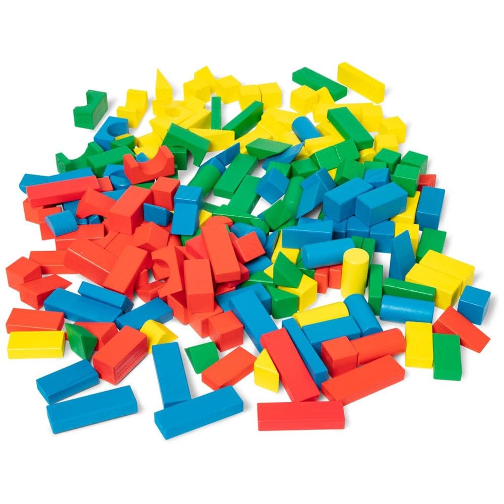 Kit Blocos de Construção em Madeira com 200 Peças de 4 Cores e 9 Formatos para Crianças Acima de 3 Anos, Melissa & Doug