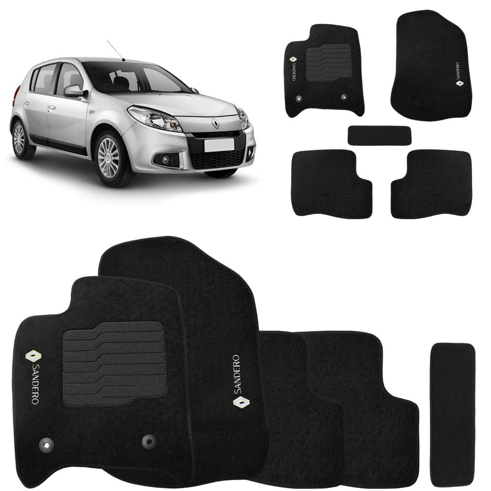 Jogo de Tapete Sandero 2008 a 2024 Preto Fixação Original