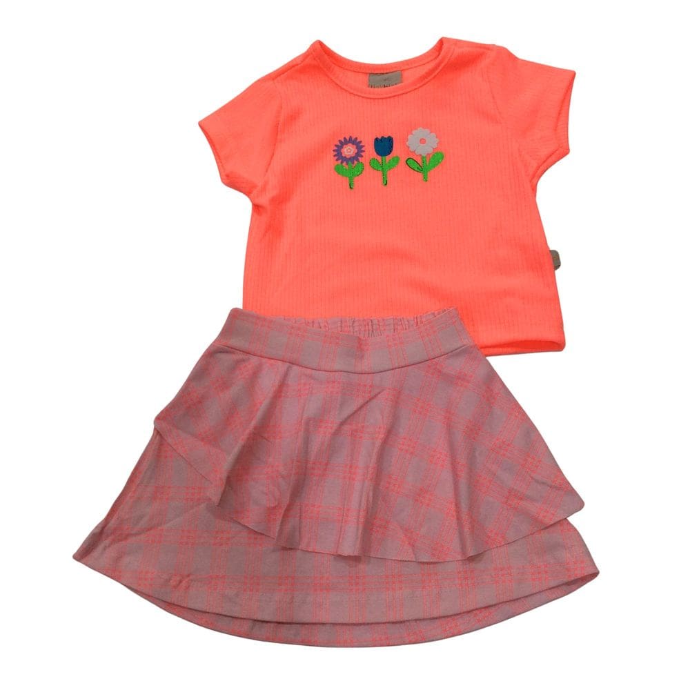 Conjunto infantil fem Tink Bink Rosa/xadrez e Azul/floral