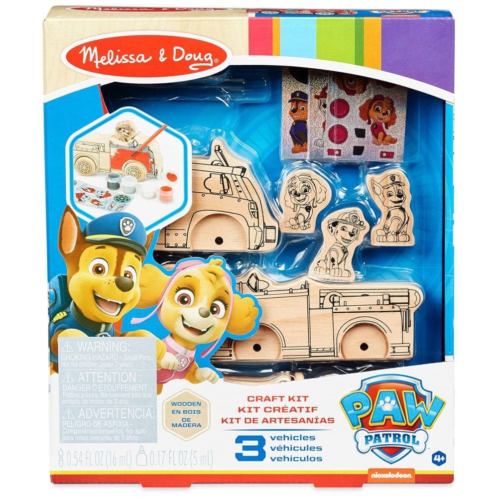 Kit Artesanato de Veículos de Madeira Patrulha Canina, Decore seus Próprios Carros com 3 Figuras do Jogo, Melissa & Doug