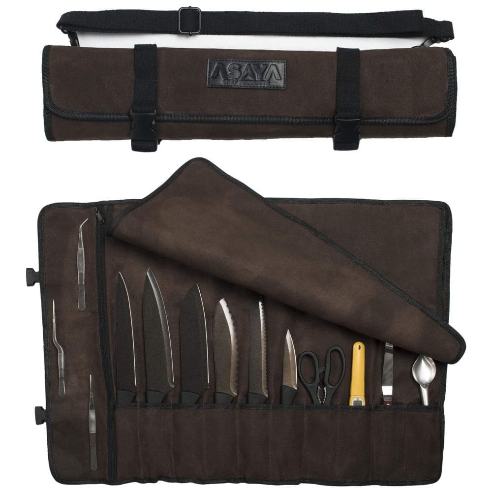 Estojo, Bolsa Portátil para Facas com 10 Slots, Facas não Incluídas, ASAYA, Marrom