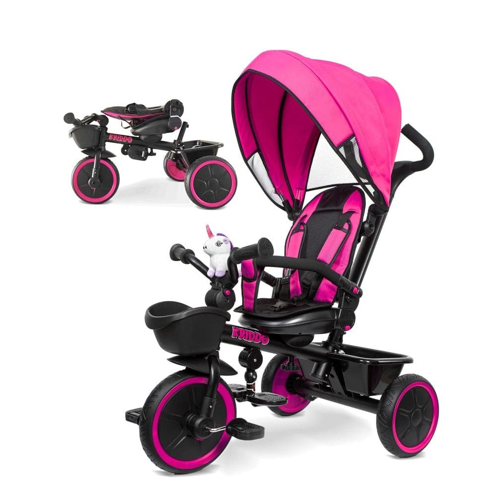 Triciclo 7 em 1 com Alça Ajustável, Assento Giratório, Porta-Copos, Capota Retrátil, Guarda-Corpo Removível e Apoio para os Pés, KRIDDO
