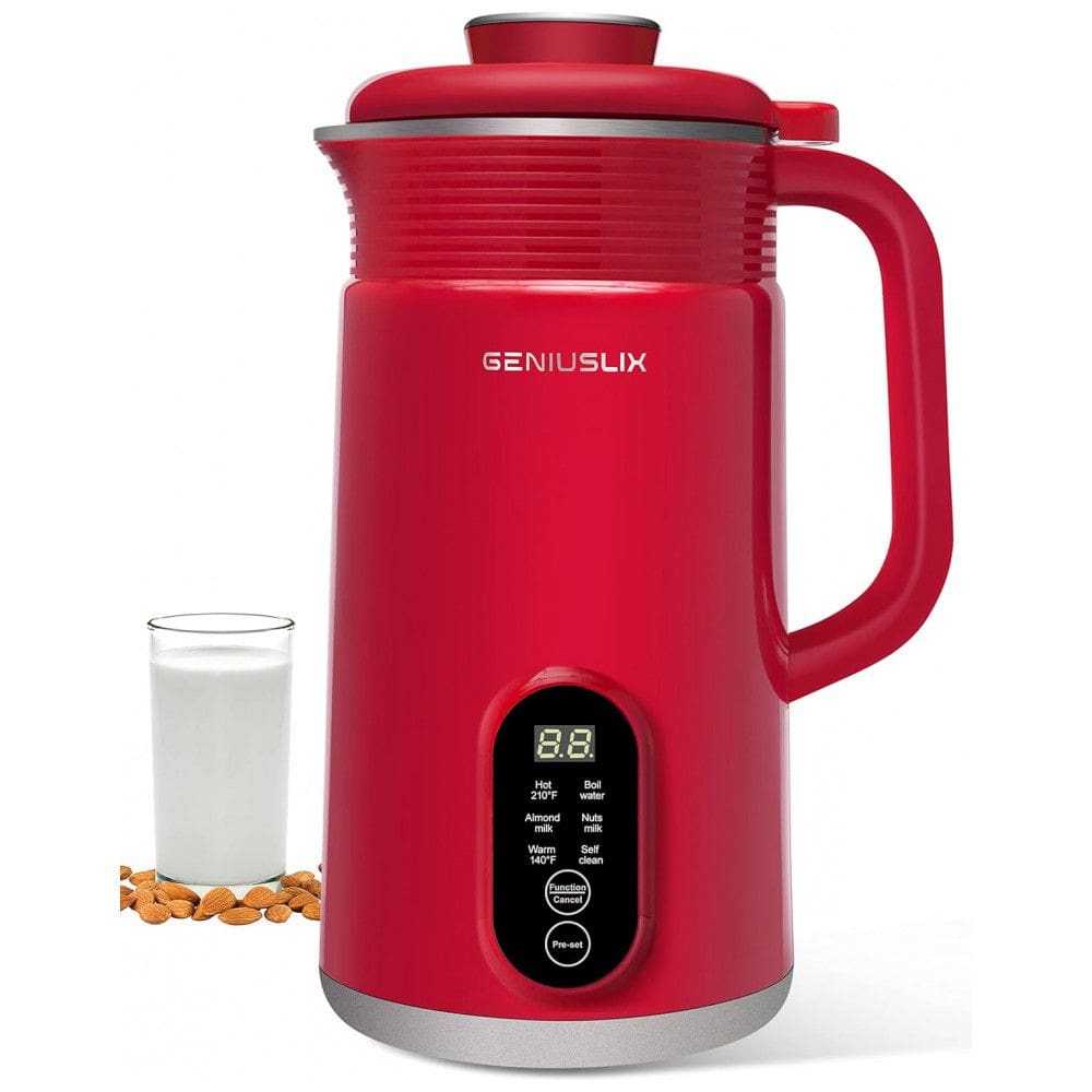 Máquina de Leite Vegetal 700mL com Limpeza Automática e Controle de Temperatura, Geniuslix, Vermelha