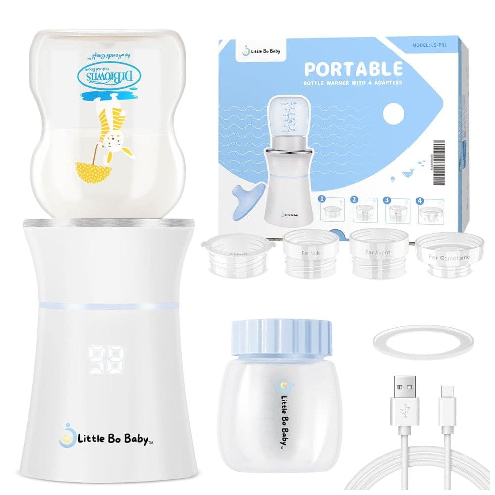 Aquecedor de Mamadeira Portátil com Adaptador, para Leite Materno e Fórmula, Little Bo Baby, Branco