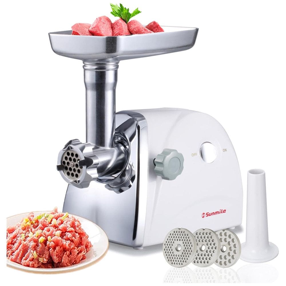 Moedor de Carne Elétrico Profissional, 3 Lâminas para Moagem, Aço Inoxidável, 800W, 110v, SUNMILE SM G31, Prateado