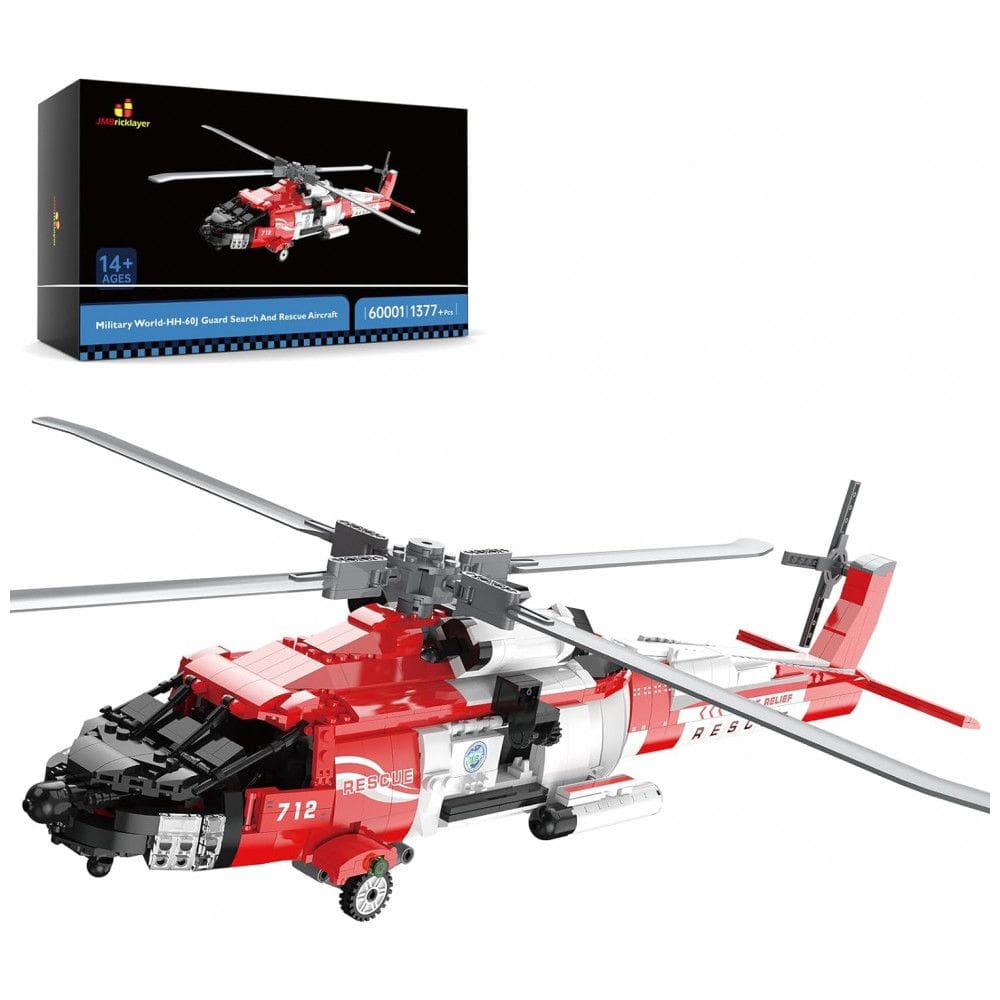 Kit de Construção Helicóptero de Resgate Militar HH60J com 1377 Peças, JMBricklayer, Vermelho
