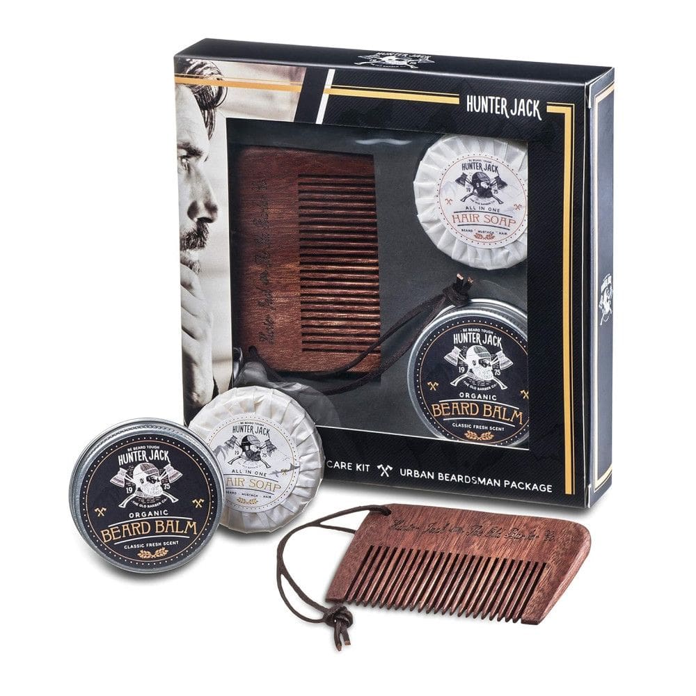 HJ Kit para Barba Profissional Portátil com Cera e Pente, 3 Itens, HUNTER JACK, Preto