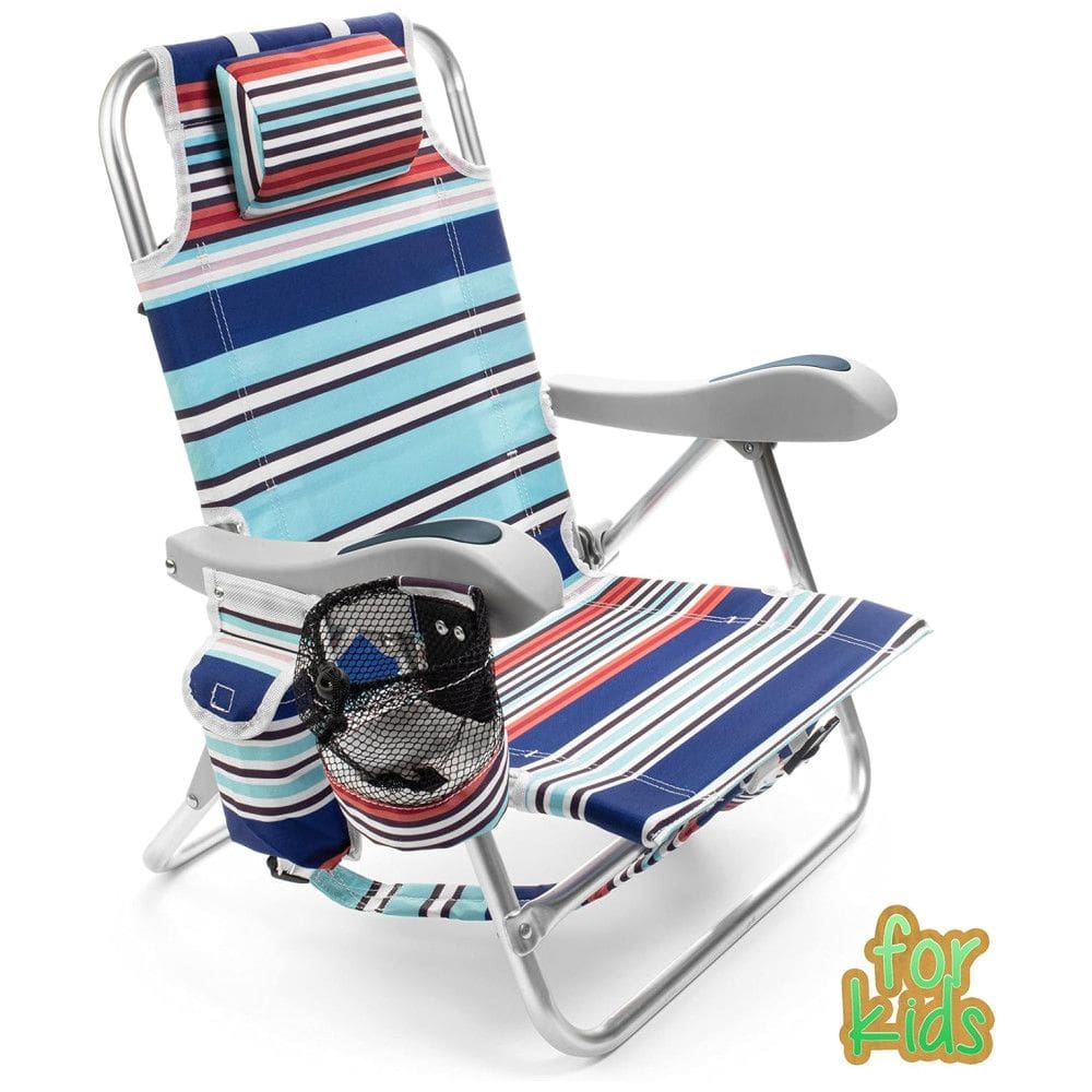 Cadeira de Praia Infantil com 4 Posições, Alça de Transporte e Bolsa de Armazenamento, Homevative, Azul