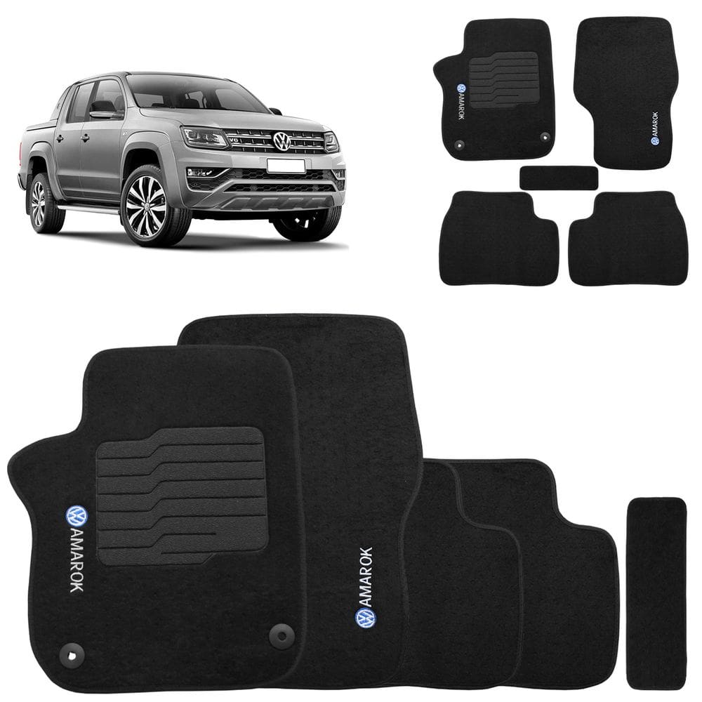 Jogo de Tapete Carpete Amarok 2010 a 2025 Preto Com Trava