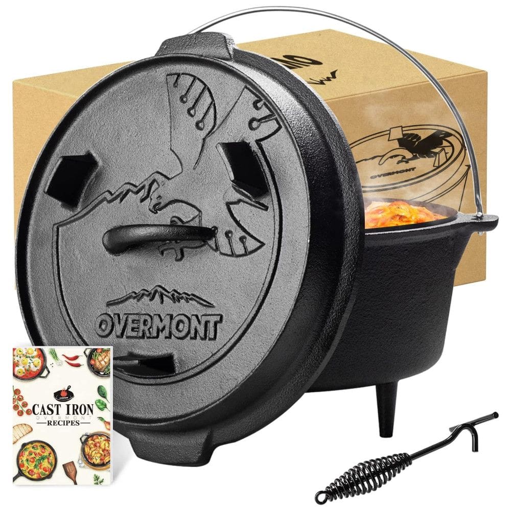 Overmont Panela de Ferro Fundido 6L Pré Temperada, com Alça de Metal