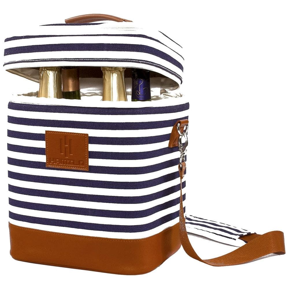 HAMILO Bolsa Térmica Para Transporte de Vinhos até 4 Garrafas, Azul e Branca