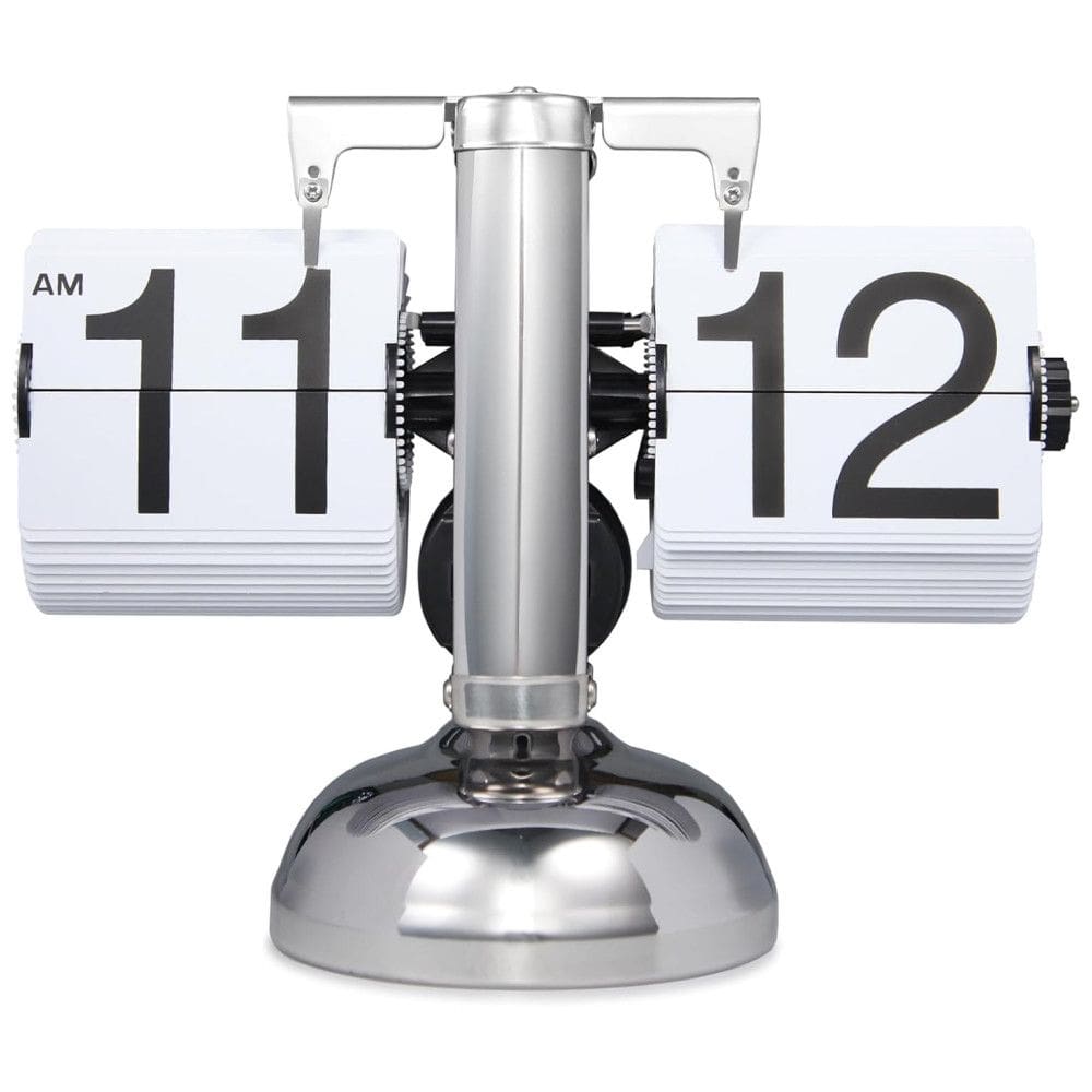 Relógio de Mesa Vintage com Flip Automático Operado por Engrenagem a Bateria, Wkevnu, Prata e Branco