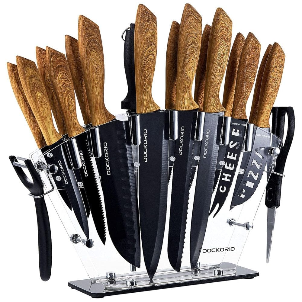 Conjunto de Facas em Aço Inoxidável com Bloco de Bancada, Peças, DOCKORIO knife set 19 601 Brown, Marrom