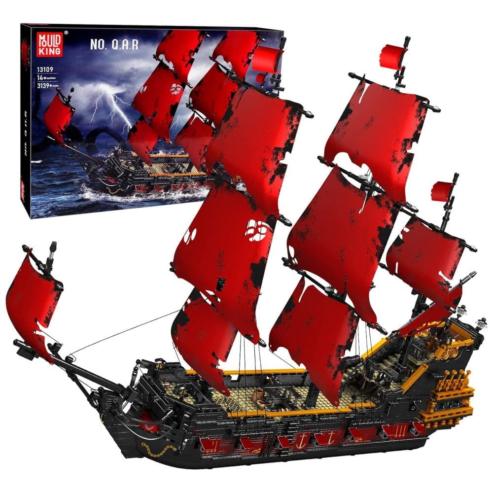 Kit de Construção Navio Pirata Vingança da Rainha Anna com 3139 Peças para Crianças e Adultos, Mould King, Vermelho