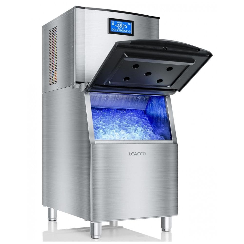 Máquina de Gelo Profissional Industrial Produz 249 Kg em 24H, Aço Inoxidável, 110V 1200W, Leacco ZB 550, Prata