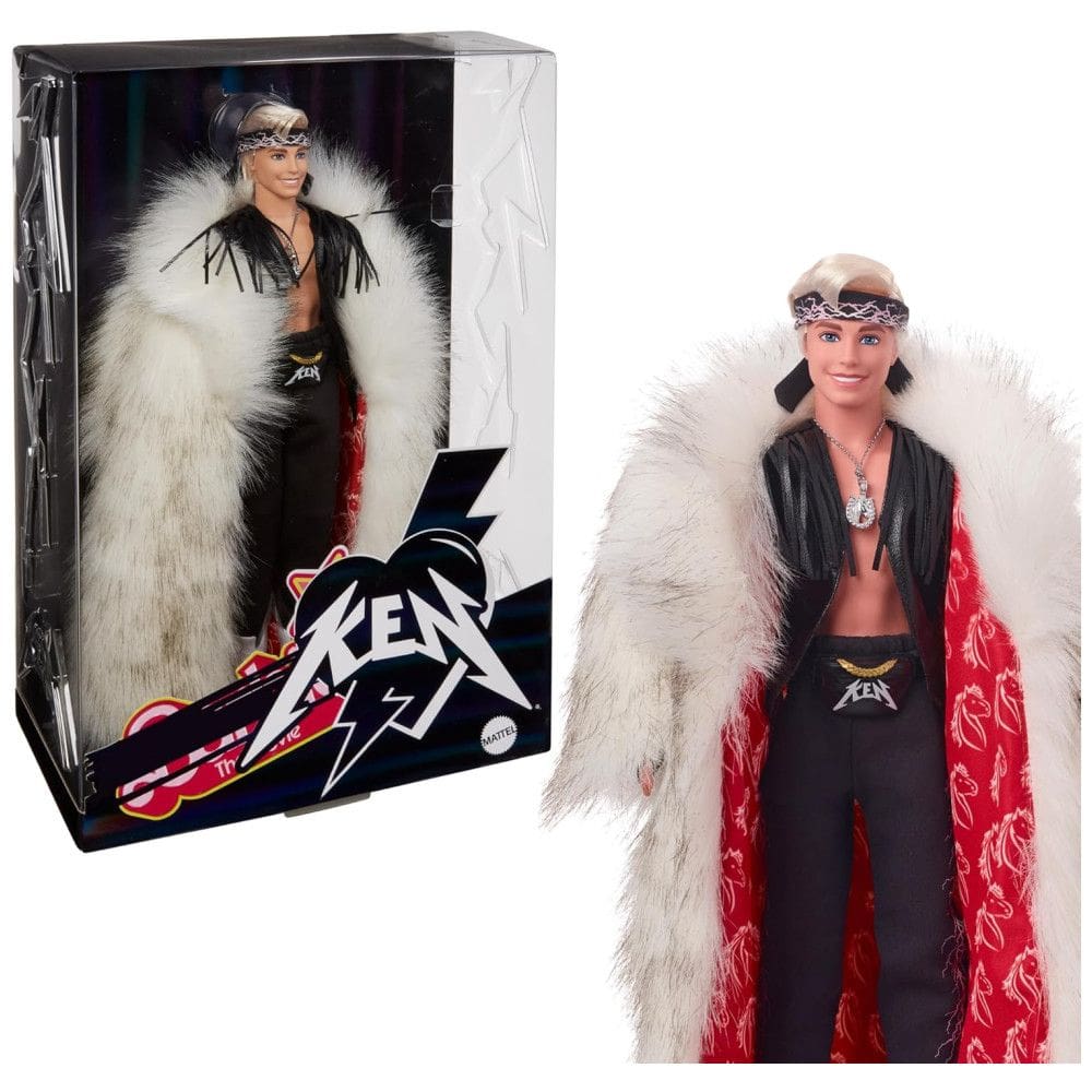Boneco Ken Colecionável Barbie The Movie com Casaco de Pele Sintético, Colete de Franjas Pretas e Bandana, Barbie