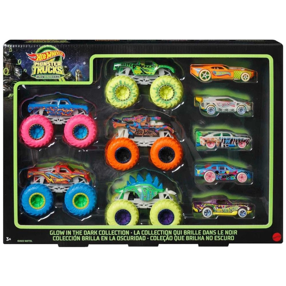 Conjunto 10 Veículos Monster Trucks e Carros, Escala 1:64, para Crianças Acima de 4 Anos, Hot Wheels
