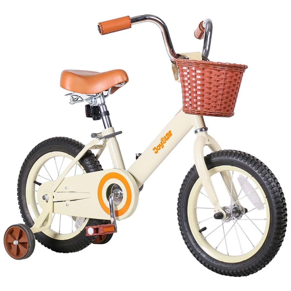 Bicicleta Infantil Retrô com Rodas de Treinamento, Cesta e Sino, 2 a 7 anos, JOYSTAR, Creme