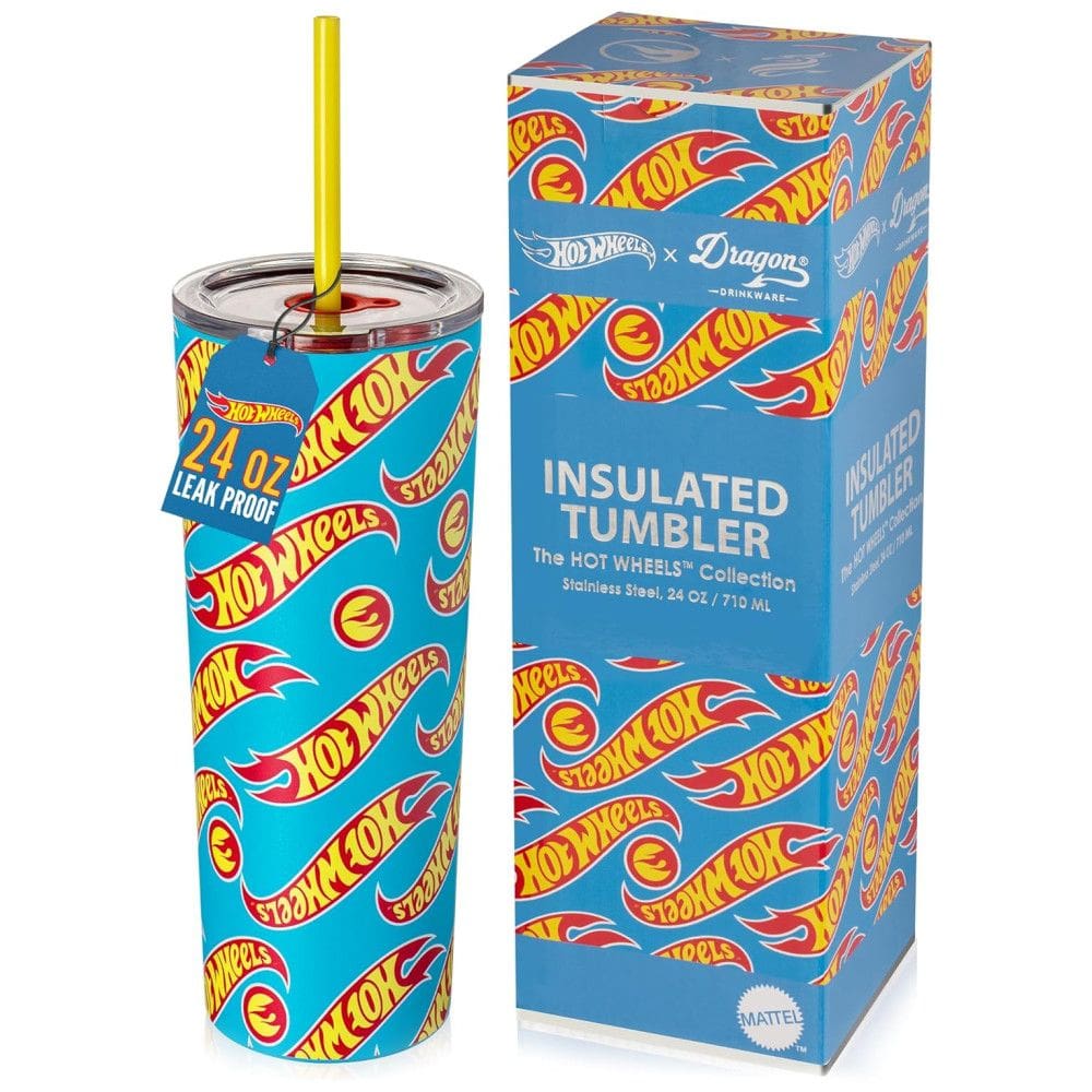 Copo 700 mL Hot Wheels de Aço Inoxidável Isolado a Vácuo com Tampa e 2 Canudos, Azul