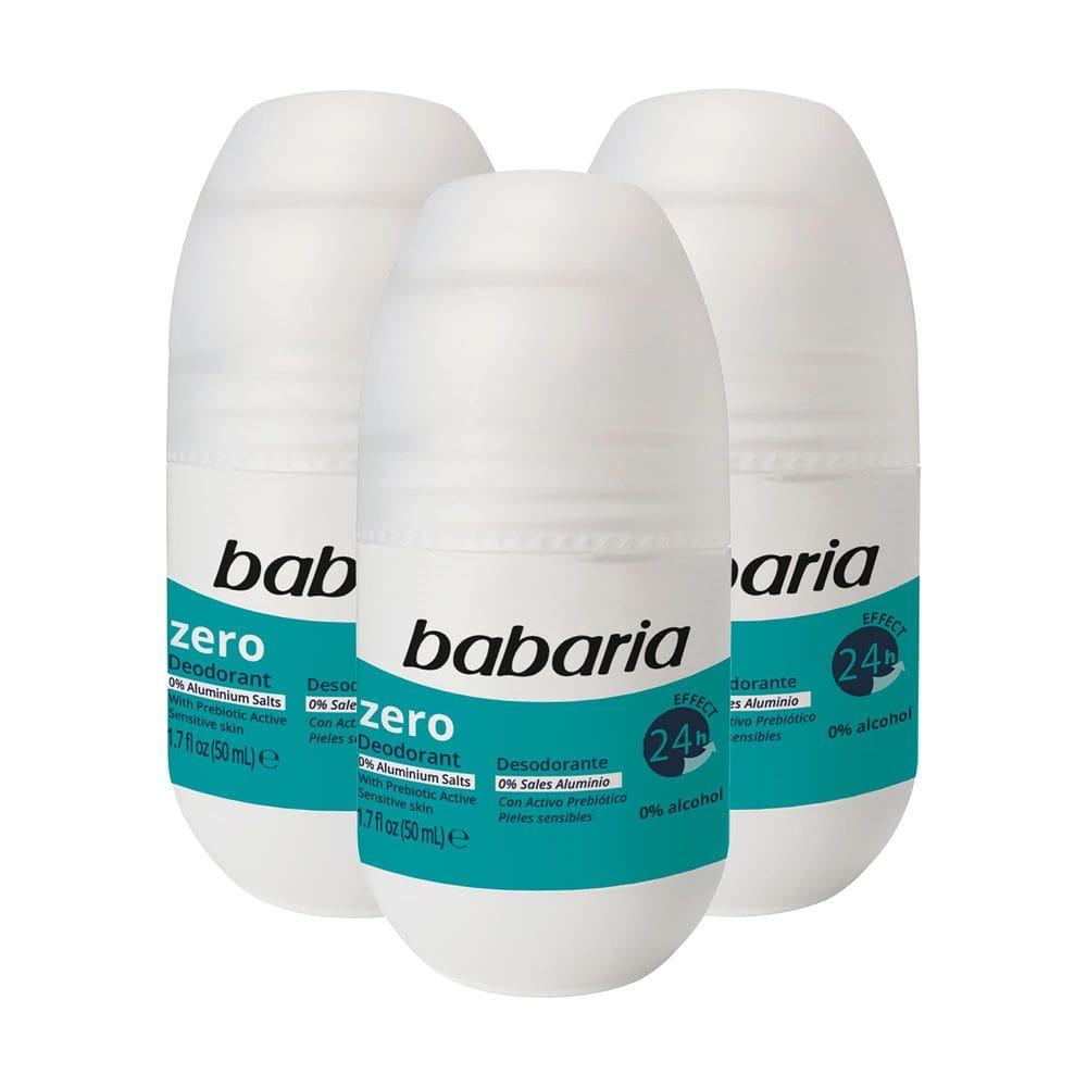 Desodorante Roll On Babaria Zero, antitranspirante 24h, pacote com 3 unidades