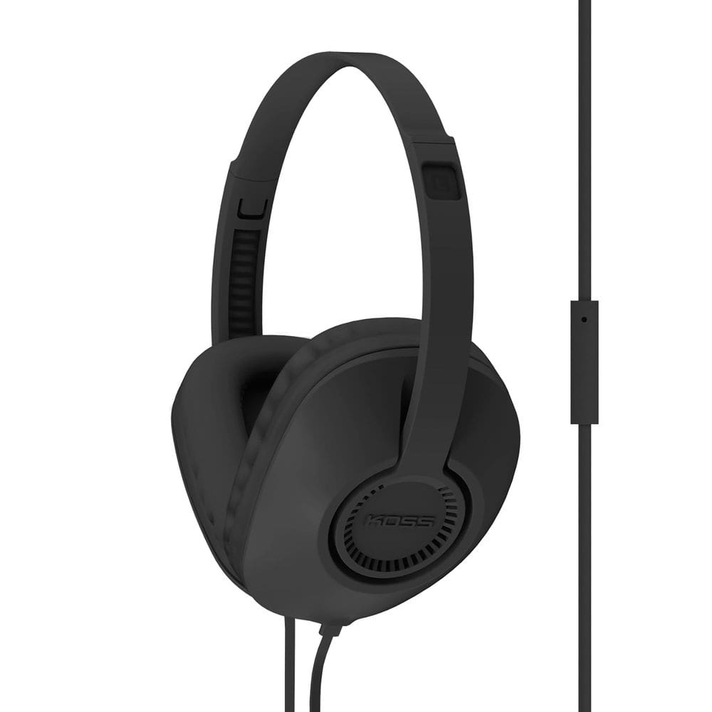 Fones de ouvido Koss UR23ik pretos com microfone e conector de 3,5 mm