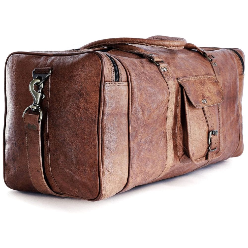 Bolsa de Viagem Masculina Clássica de Couro, KOMALS PASSION LEATHER, Marrom