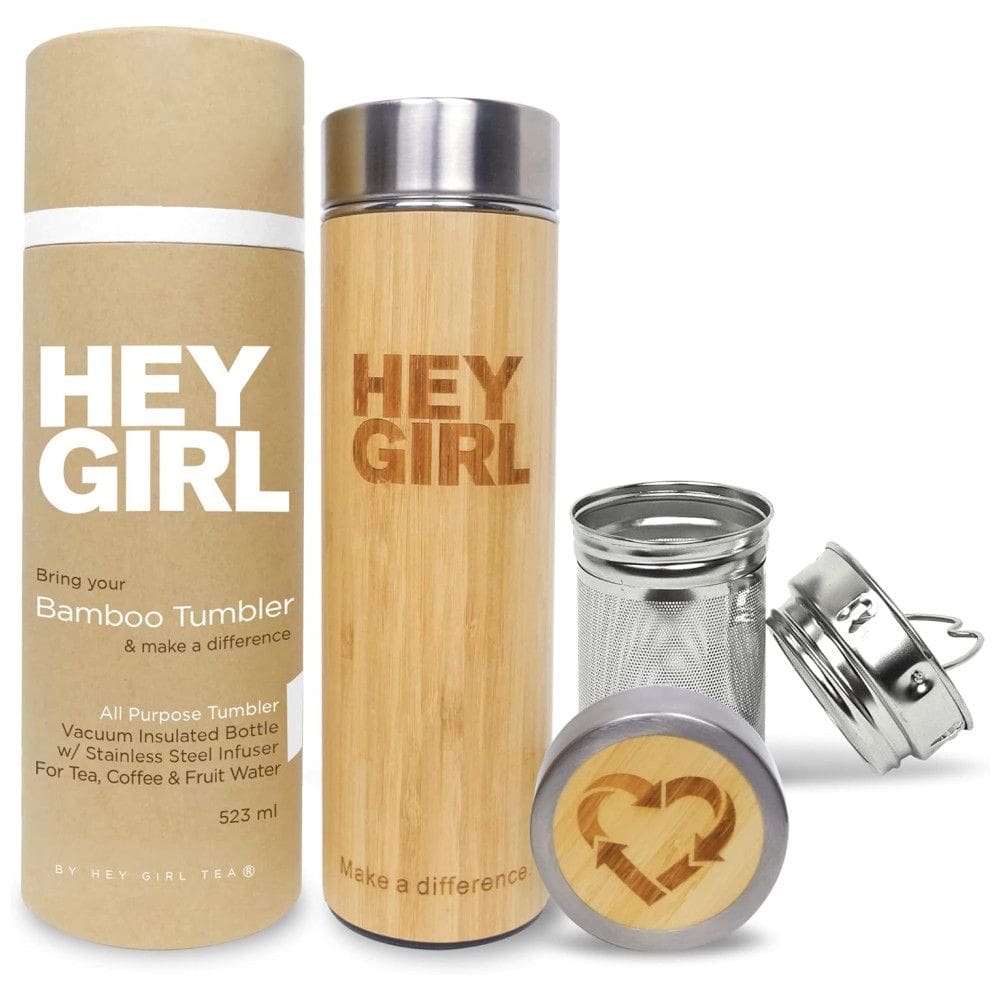 Garrafa Térmica para Água 530mL em Aço Inoxidável com Infusor para Bebidas Quentes, Hey Girl Tea, Marrom