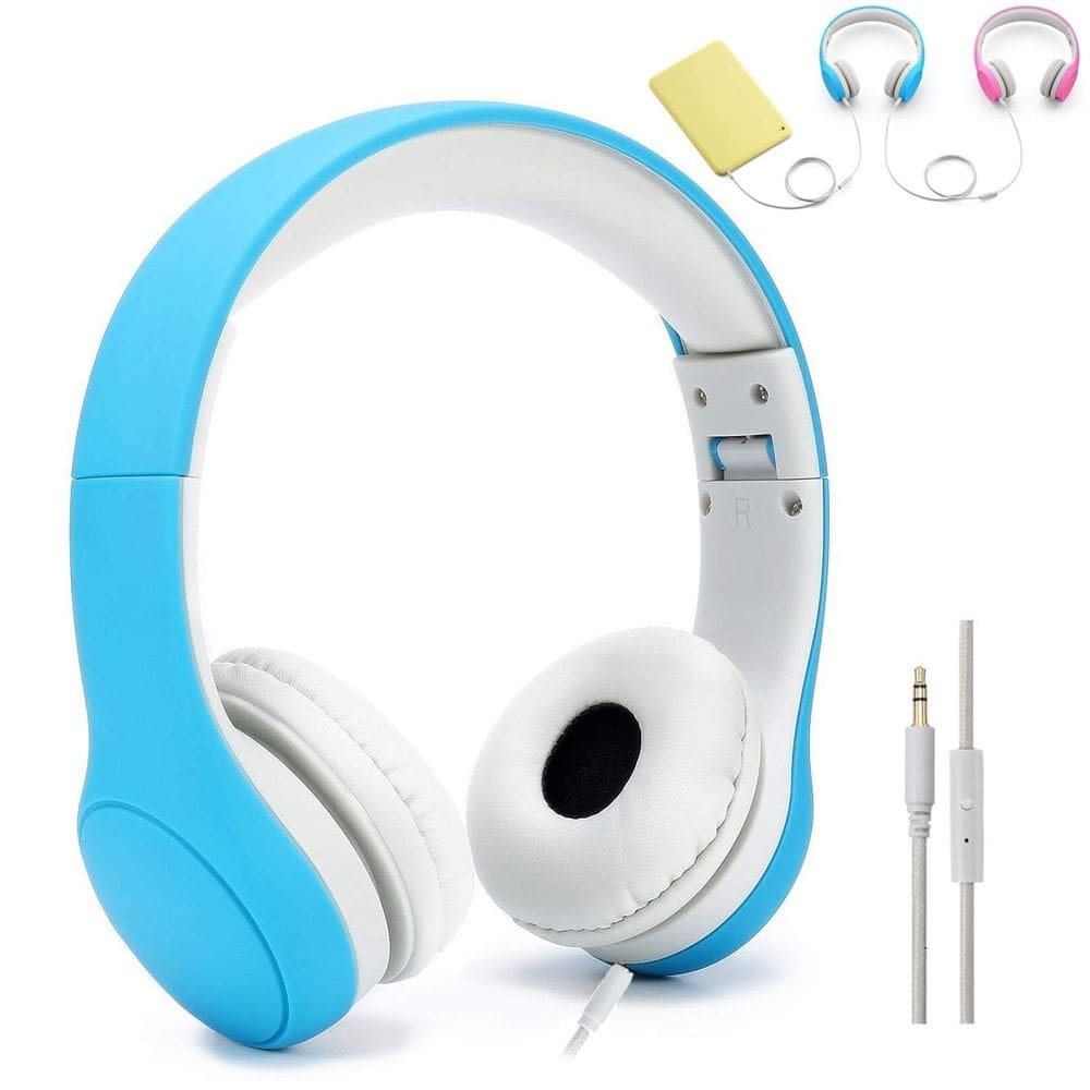 Fones de ouvido KPTEC Kids Safety dobráveis com microfone azul