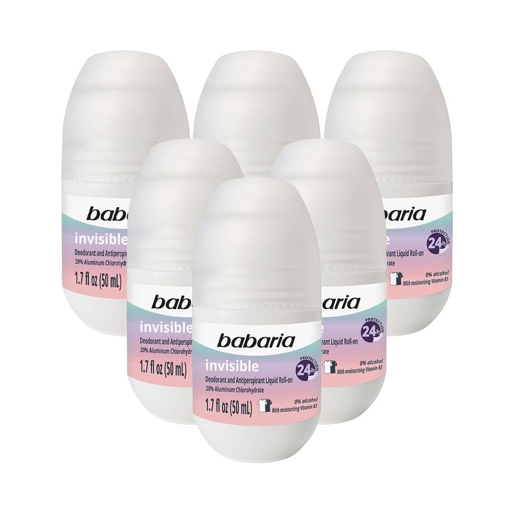 Desodorante Roll-On Babaria Invisible Antitranspirant, pacote com 6