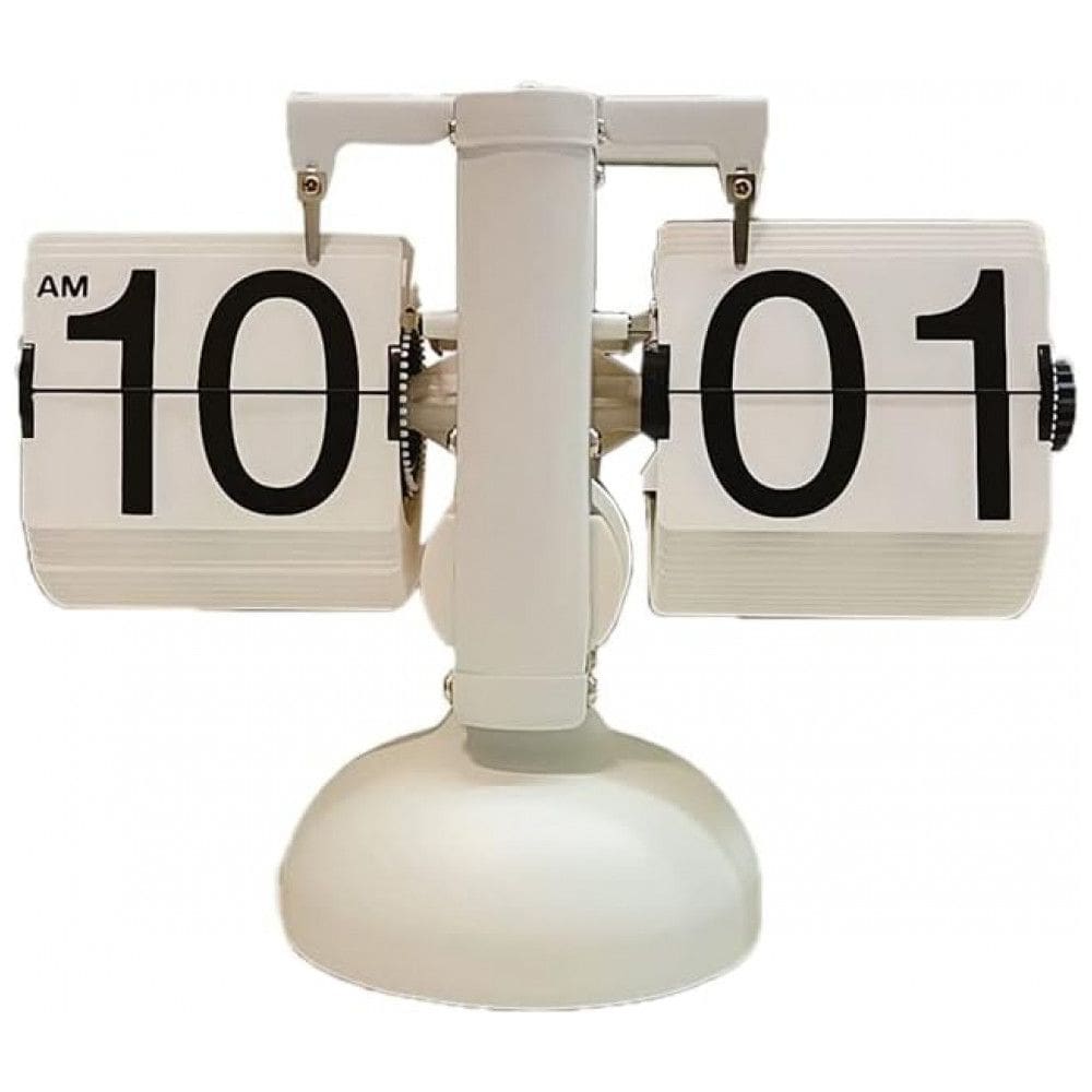 Relógio de Mesa Retrô Flip Decorativo Operado por Engrenagem Interna a Bateria, HERCHR, Branco