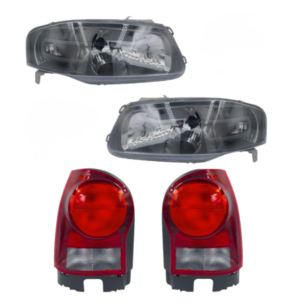 Kit Par Farol Mascara cinza+Par Lanterna Gol G4 Fumê 2006 Á 2013
