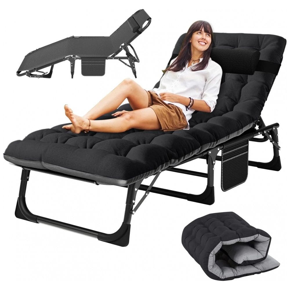 Espreguiçadeira Dobrável Portátil com 5 Posições, para Jardim, Gramado ou Piscina, Slsy, Preta