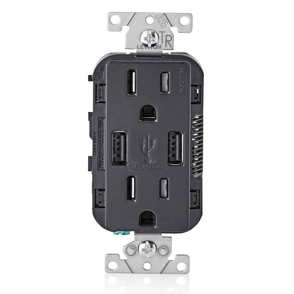 Carregador USB Leviton T5632-E tipo A com saída 15A 3.6A preto