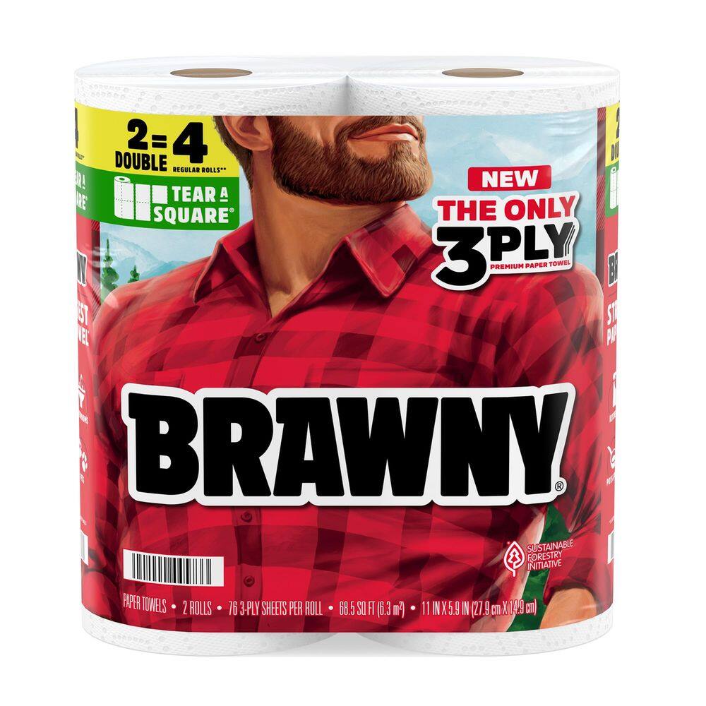 Toalhas de papel Brawny Tear-A-Square de 3 camadas e 2 rolos duplos