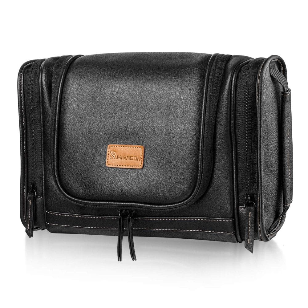 Necessaire Masculina Vintage de Couro Sintético com Forro à Prova d, MIRASON, Preto