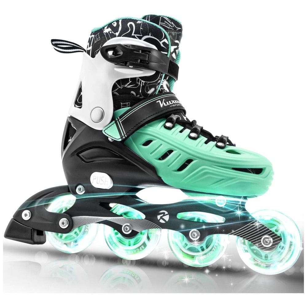 Patins Regulável e Ajustável para Jovens e Adultos, com Rodas Iluminadas, Tam BR 37 a 40, Kuxuan, Verde