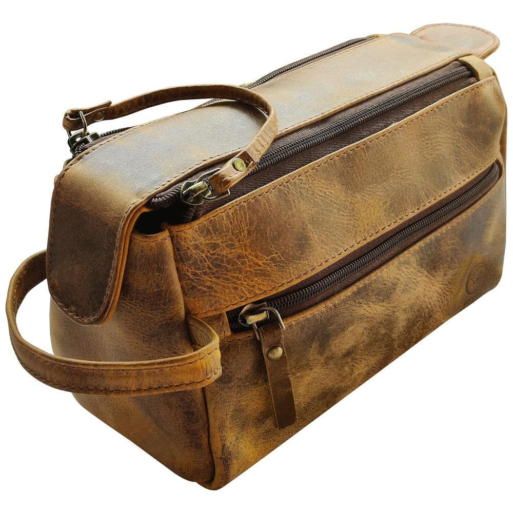 Rustic Town Necessaire Masculina Vintage de Couro com Forro à Prova dÁgua, Marrom