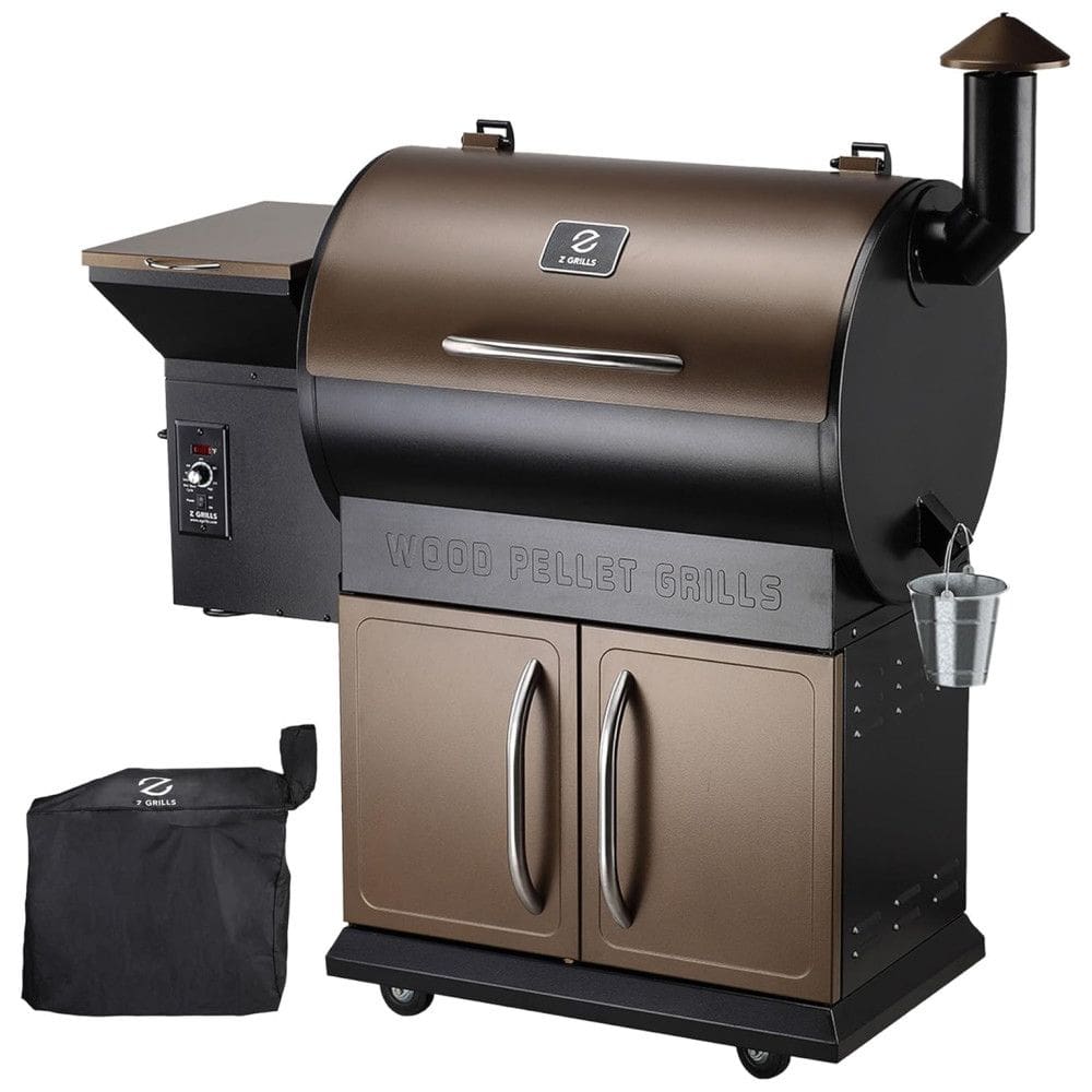 Churrasqueira á Pellet de Madeira com Controle PID, Capa de Chuva e Superfície de Cozimento Total 700 cm2, Z GRILLS, Marrom