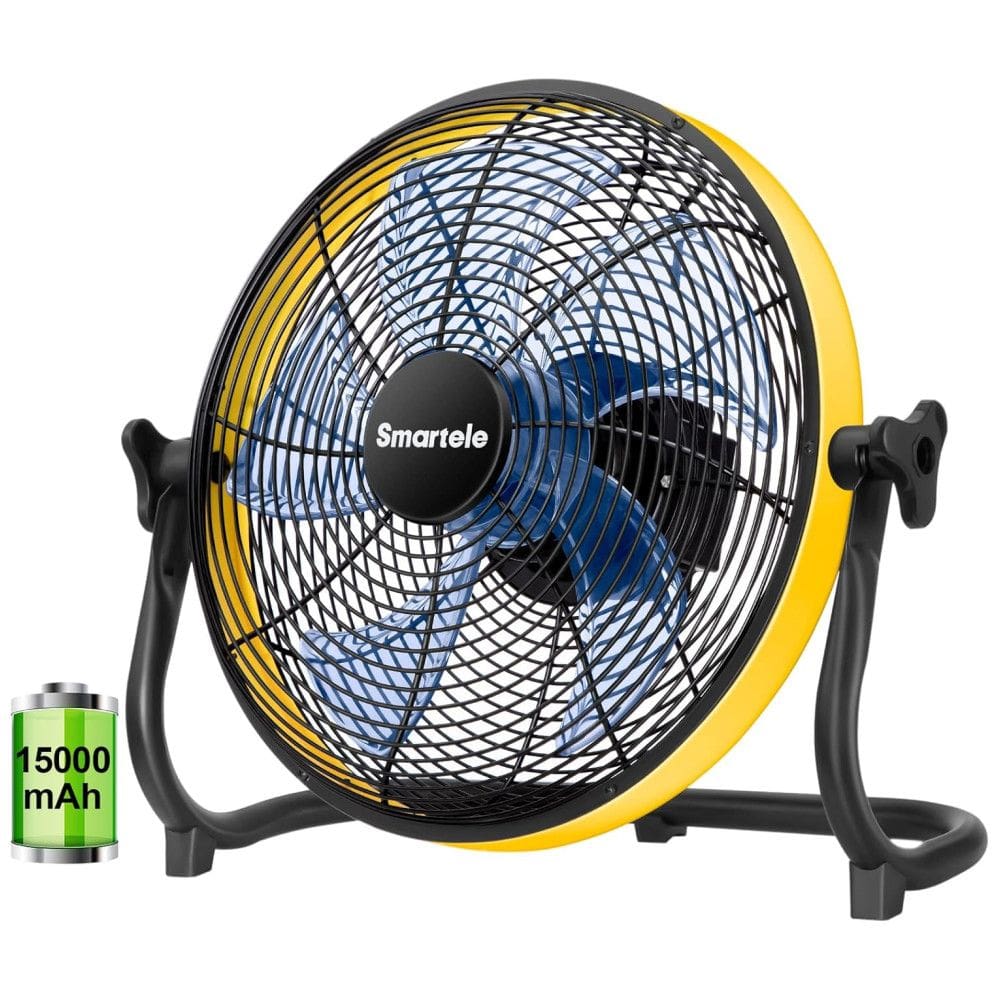 Ventilador de Piso 40 cm com 3 Velocidades Alimentado por Bateria, 110V, SMARTELE, Amarelo