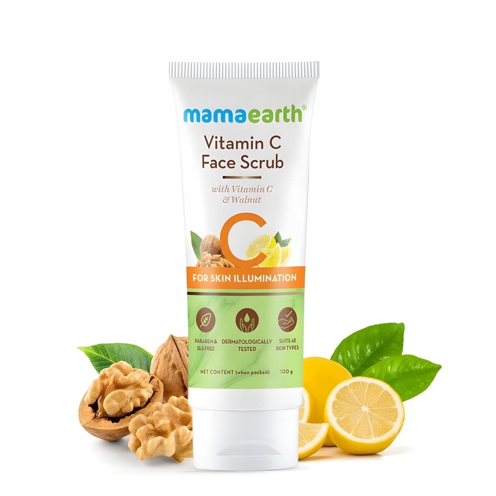 Esfoliante facial Mamaearth Vitamina C Nozes e Açafrão 100g